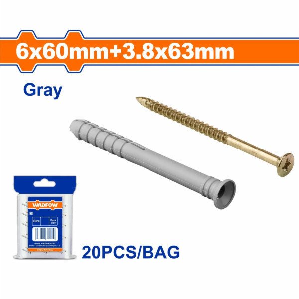 Wadfow Hmoždinka natloukací 6x60mm+vrut 3.8x63mm, sada 20 ks