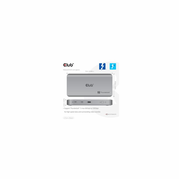 Club3D hub Thunderbolt 5 5v1, 3x USB-C TB5, 1x USB-A, 1x8...