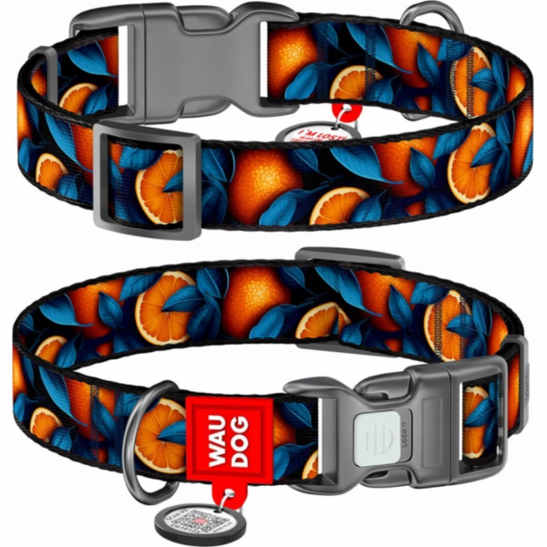 Waudog "Oranges" nylon dog collar with QR code, size L