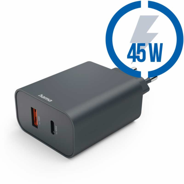 HAMA Rýchlonabíjačka, USB-C/A PD/QC 45W, č