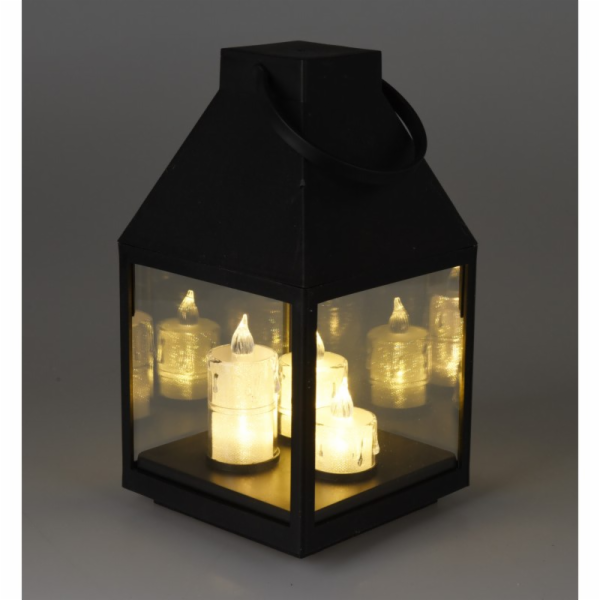 Lucerna černá s 3 LED svíčkami 25 cm KO-ANX000860