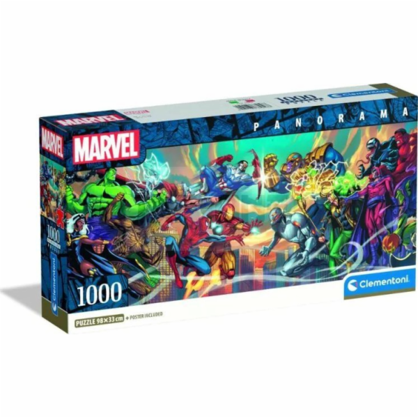 Clementoni - Puzzle 1000 Panorama Marvel Hrdinové vs. Záp...