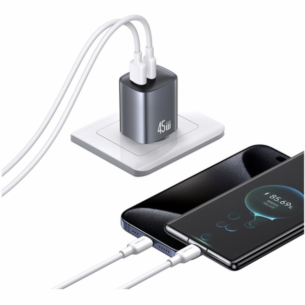 USAMS T66 45W GaN CC290 USB-A + USB-C Rychlonabíječka do ...