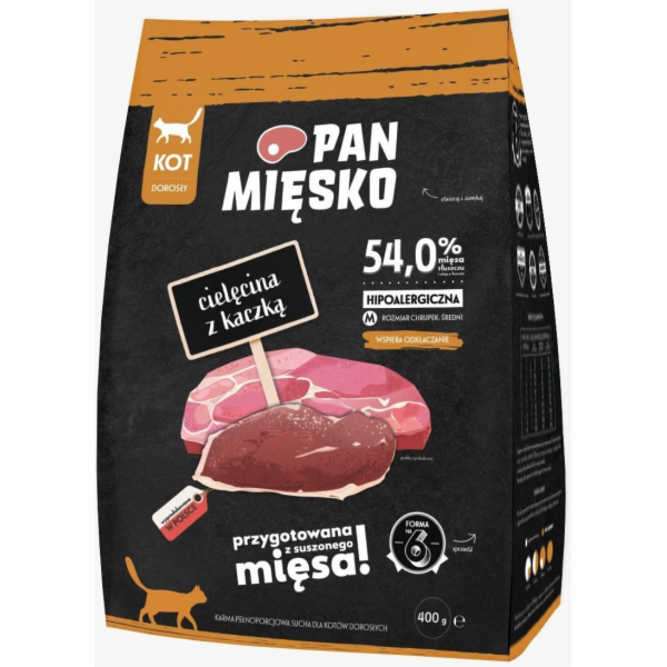 PAN MIĘSKO Veal with duck M - suché krmivo pro kočky - 400g