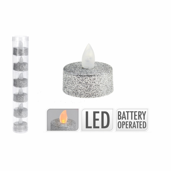 Svíčka čajová LED stříbrná 6 ks