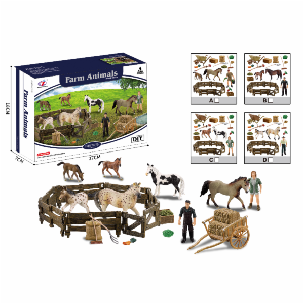 Zvířátka z farmy - Sada s koňmi a výběhem 4 druhy V2