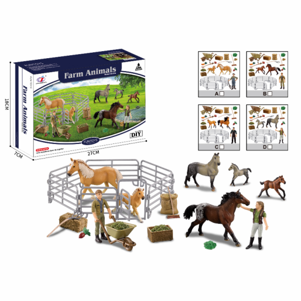 Zvířátka z farmy - Sada s koňmi a výběhem 4 druhy V1
