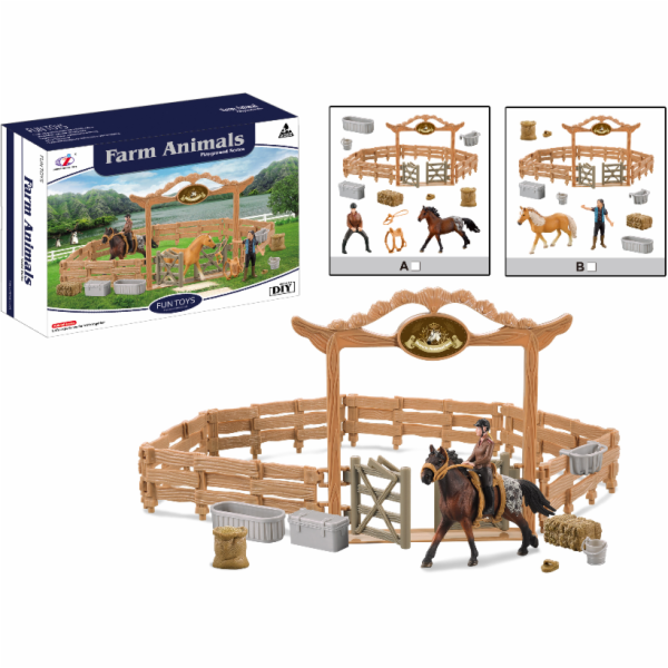 Zvířátka z farmy - Ohrada pro koně s jezdcem 2 druhy