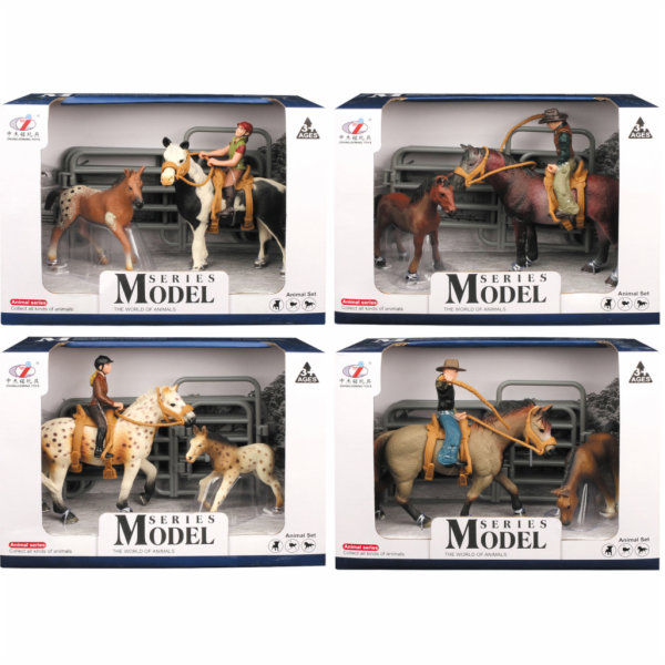 Zvířátka z farmy - Set koně s jezdcem a hříbátkem 4 druhy