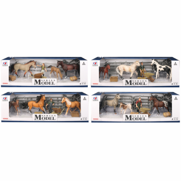Zvířátka z farmy - Set koní s hříbátkem a krmením 4 druhy