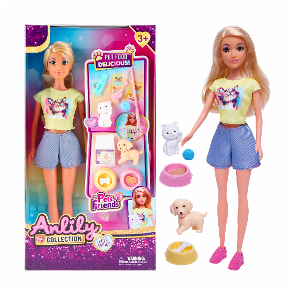 Panenka s kočkou, pejskem a dvěma miskami