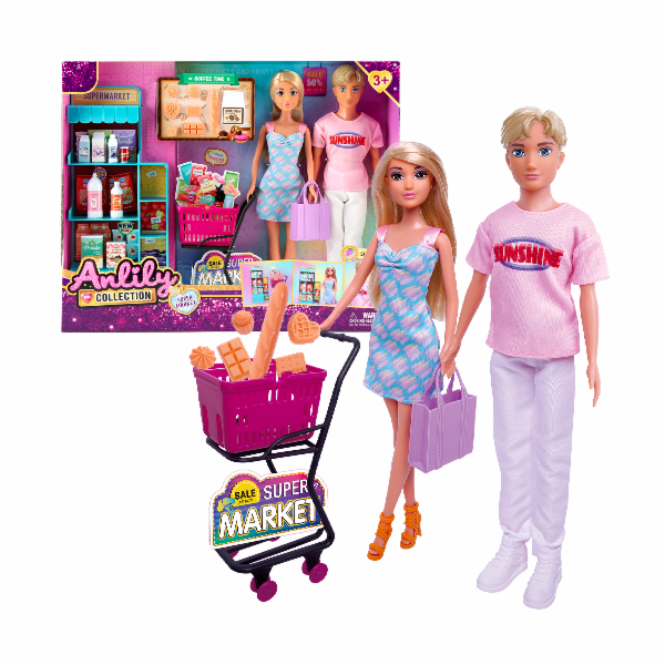 Set panenek v supermarketu s nákupním vozíkem