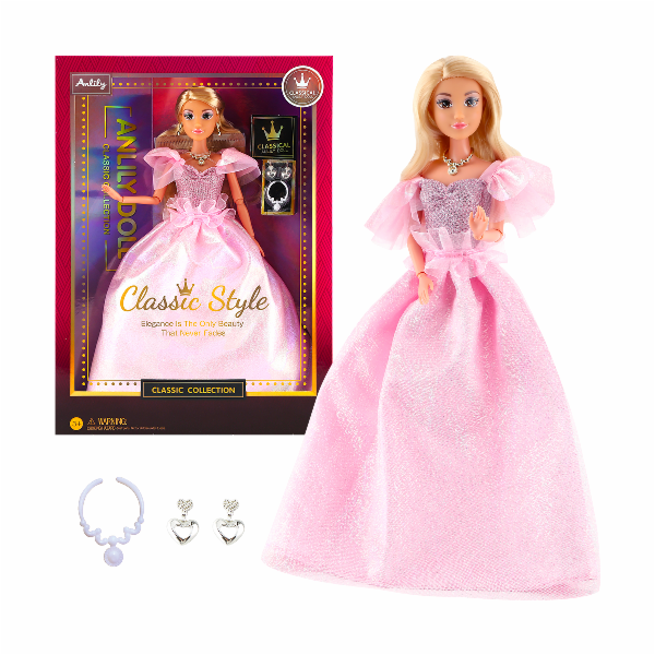 Módní panenka ve společenských šatech - růžové šaty