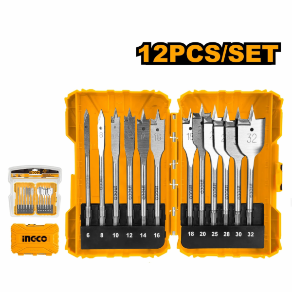 Ingco AKDL1201 Vrtáky do dřeva ploché, sada 12ks, O 6-32x...