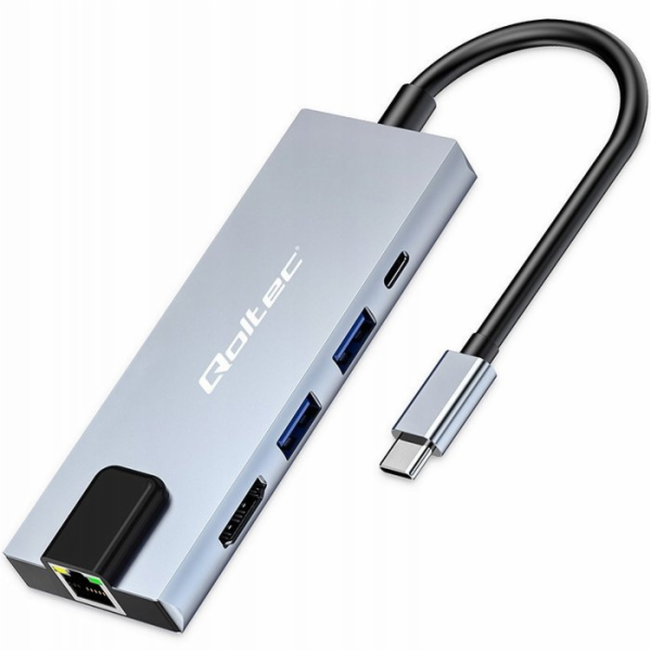 Qoltec Adaptér HUB USB-C 5v1 | USB-C PD 100W | 2xUSB | HD...