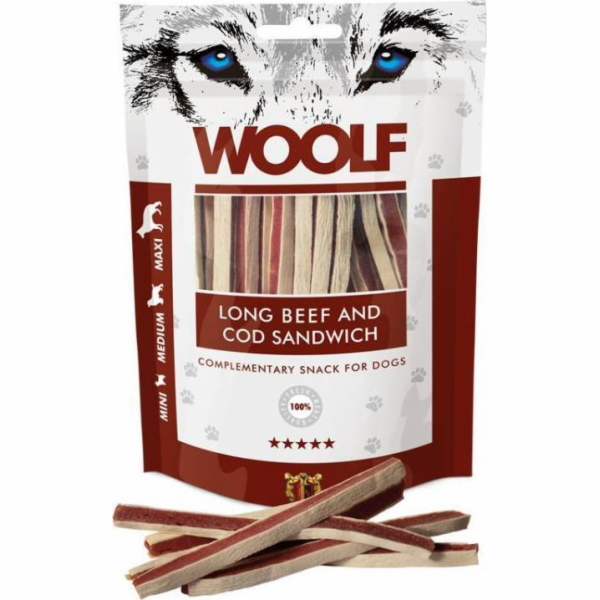 WOOLF Long Beef and Cod Sandwich - pamlsek pro psa - 100g