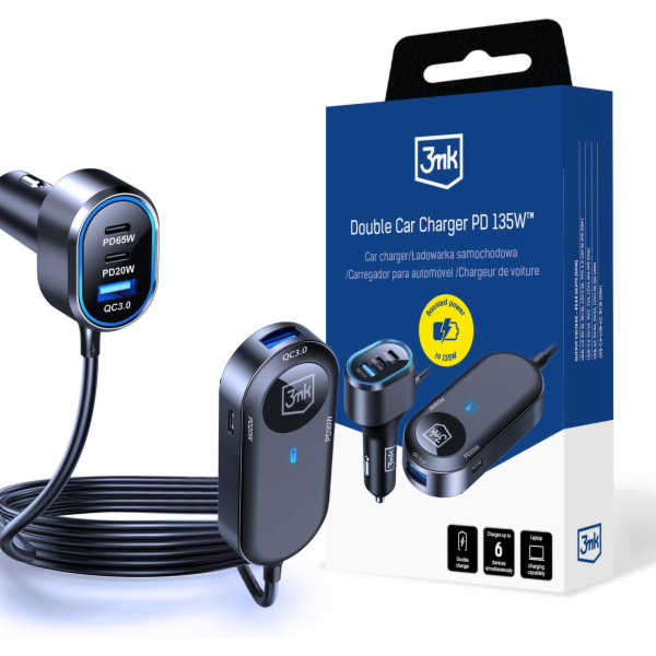 3MK Dvojitá autonabíječka 135W PD QC PPS USB 2A4C Černá/Šedá