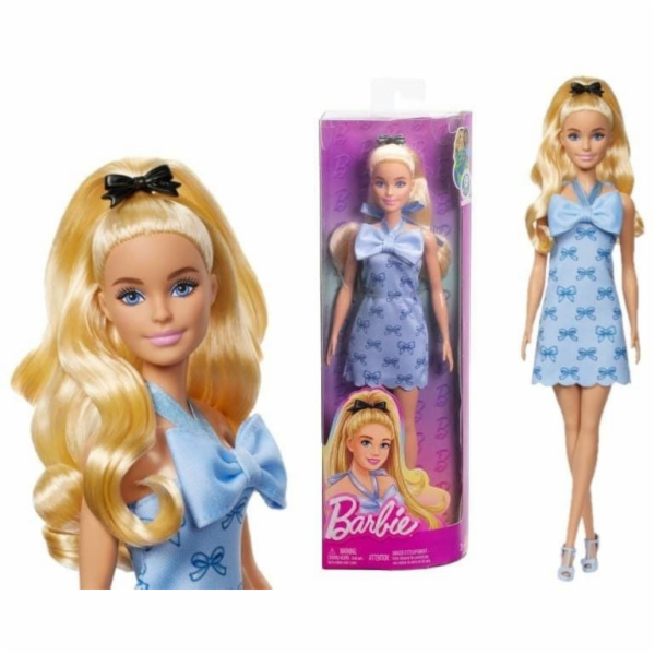 Modré šaty s mašlí pro panenku Barbie Fashionistas