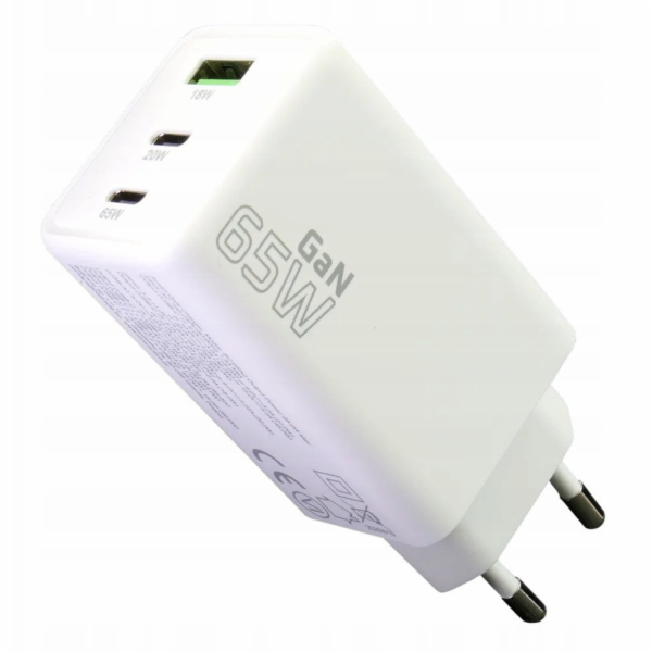 Nabíječka do zásuvky GAN QC 4+ 65W 1XUSB 2XUSB-C bílá SC-...