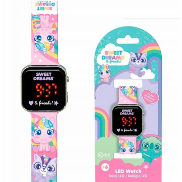 Růžové LED hodinky s kalendářem a jednorožcem Sweet Dreams