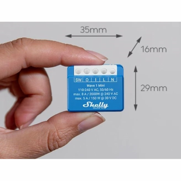 Shelly Qubino Wave 1 Mini LR Chytrý spínač Z-Wave Modrá