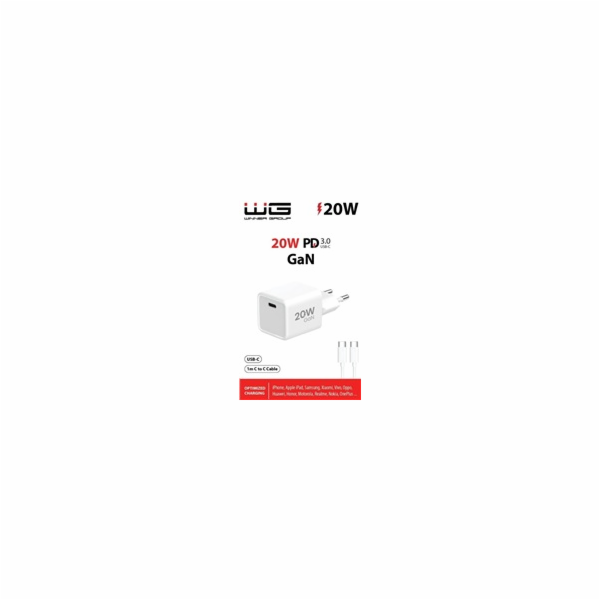 WG - Síťová nabíječka 1x USB-C PD 20W, 5V-9V-12V, kabel T...