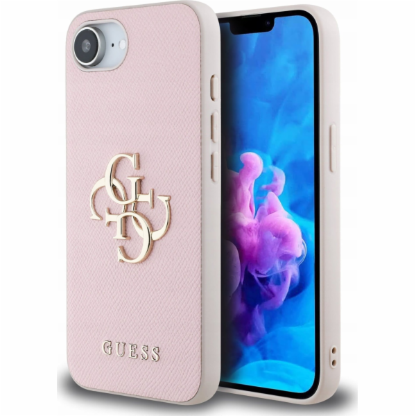 Guess Kryt PU Grained 4G Metal Logo pro iPhone 16e - růžový