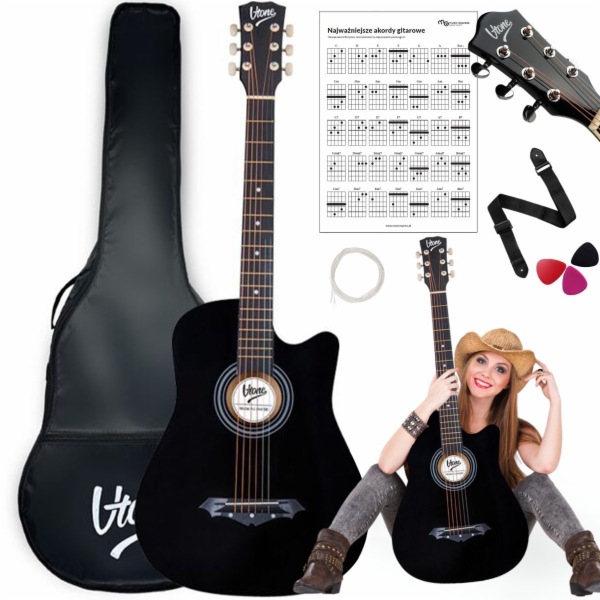 Akustická kytara V-TONE AG ONE BK 4/4 trsátka popruh náhr...