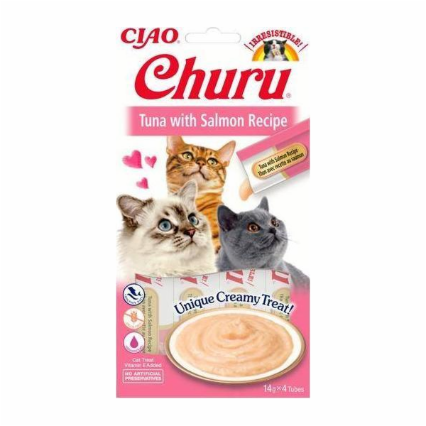 INABA Churu Tuňák s lososem - pamlsek pro kočky - 4x14 g