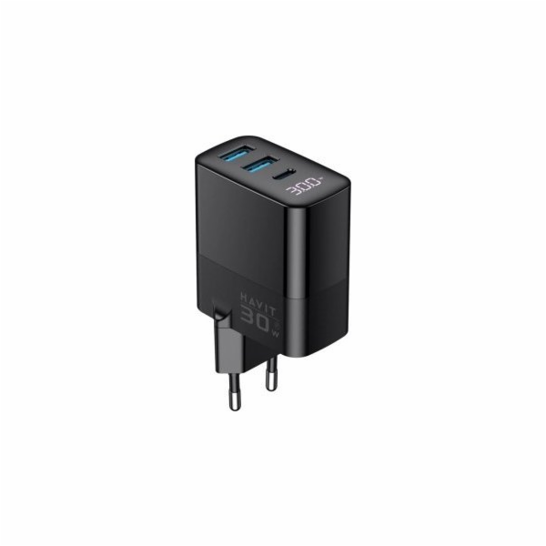 Havit UCLE001 EU - Tříportová nabíječka GaN 30 W, černá