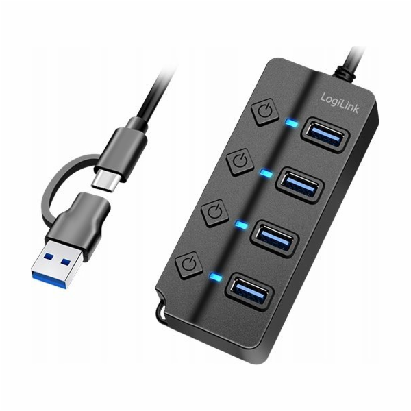 LogiLink HUB 4xUSB-A, Gen1, 4x ON/OFF, černý