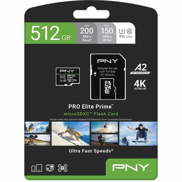 PNY Paměťová karta Elite Prime 512GB microSDXC + SD adaptér