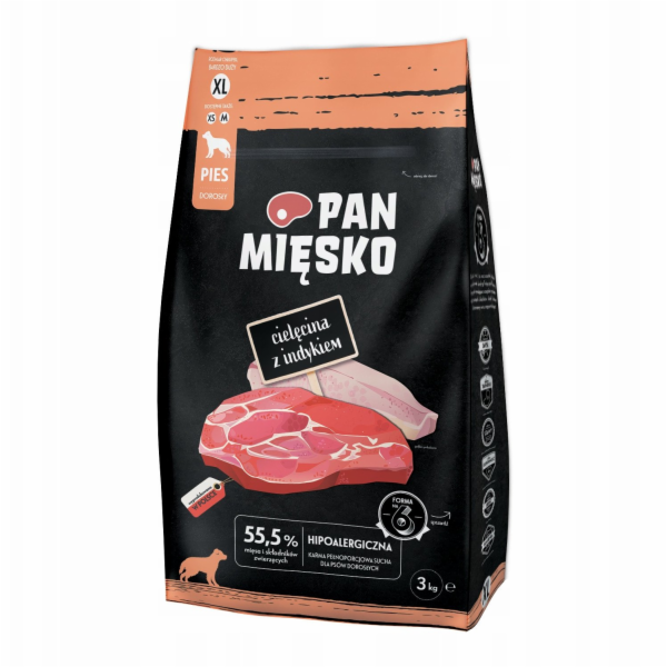PAN MIĘSKO Veal with turkey XL - suché krmivo pro psy - 3kg