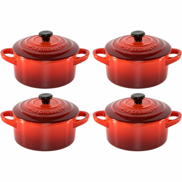 4x1 Le Creuset Mini Braeterset m.Deckel 10x5cm kirschrot