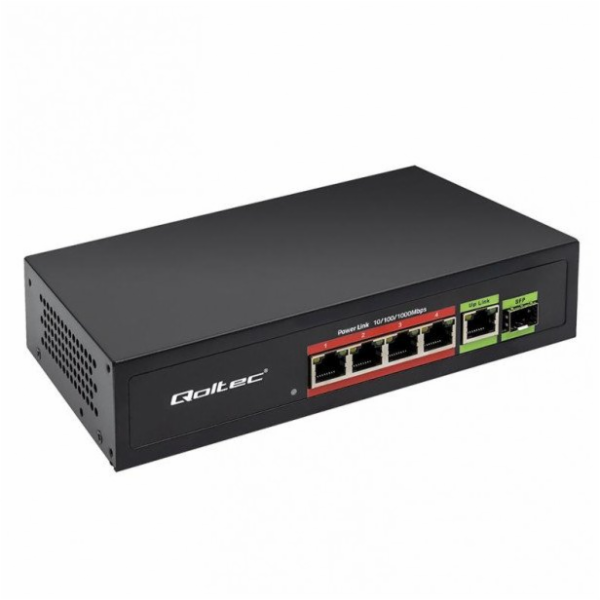 Qoltec PŘEPÍNAČ RYCHLÝ ETHERNET PoE síťový přepínač 4x RJ...