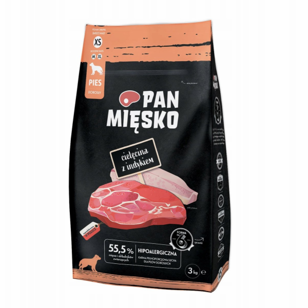 PAN MIĘSKO Veal with turkey XS - suché krmivo pro psy - 3kg
