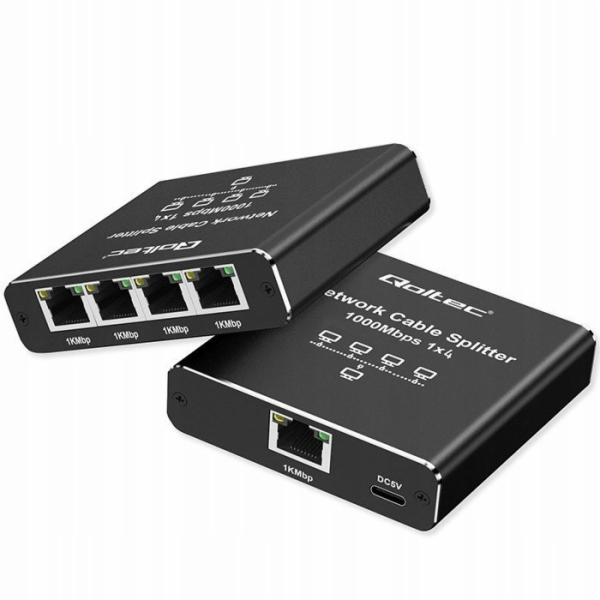 Qoltec Ethernetový rozbočovač mini SWITCH 1x4 RJ45 | 1000...