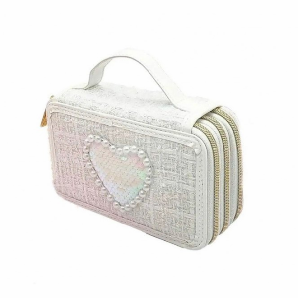 Nice Tvídový penál, 3 úrovně, bílý