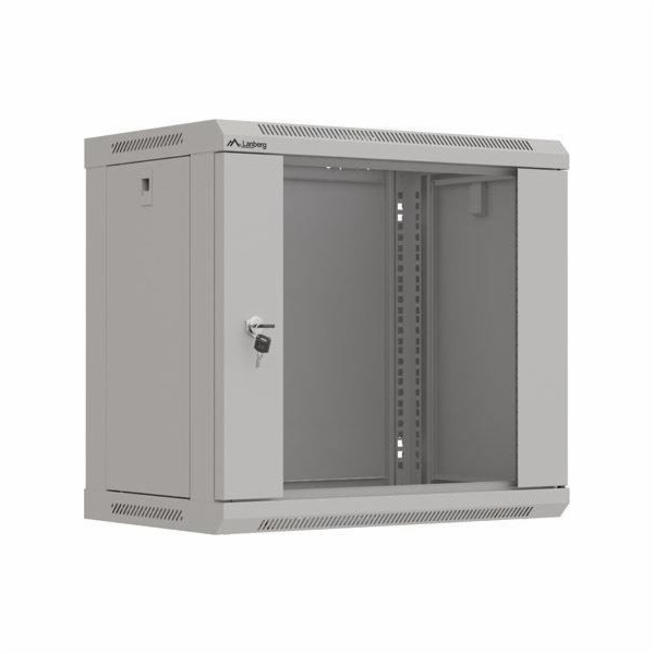Lanberg 19" 9U 540x350 závěsná regálová skříň, šedá, skle...