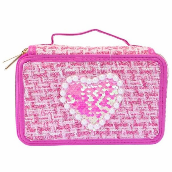 Nice Tvídový penál, 3 úrovně, tmavě růžový