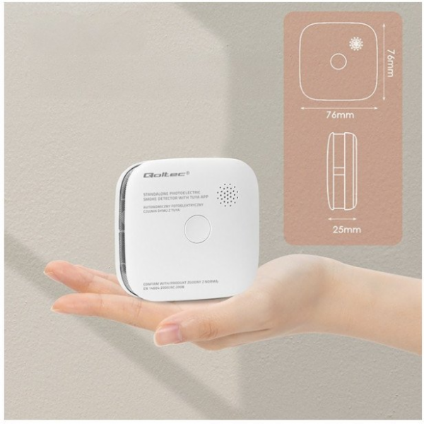 Qoltec Czujnik dymu z baterią | Tuya | Wi-Fi | alarm 85dB...