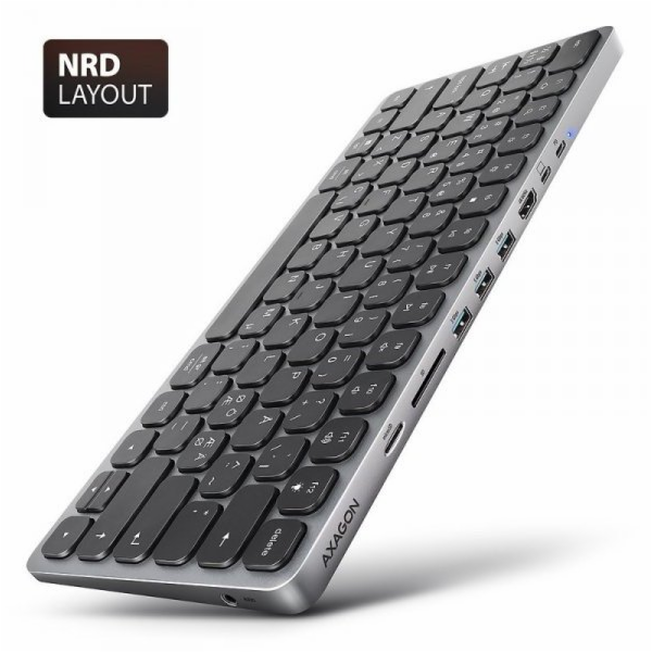 AXAGON Klávesnice HMC-KB-NRD s USB-C 5 Gb/s a 9v1 multipo...