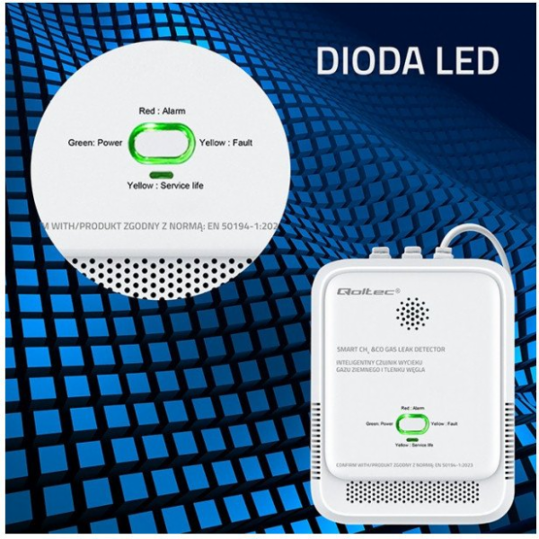 Qoltec Czujnik wycieku gazu i tlenku węgla | alarm 85dB |...