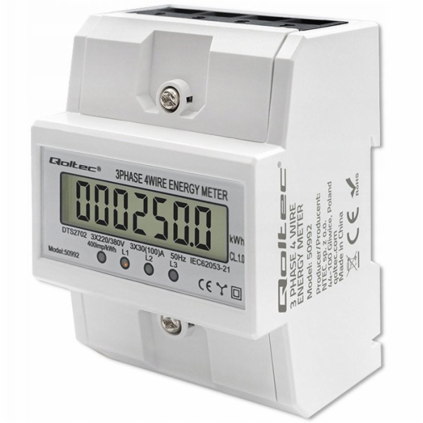 Qoltec Třífázový elektronický elektroměr | Měřič spotřeby...