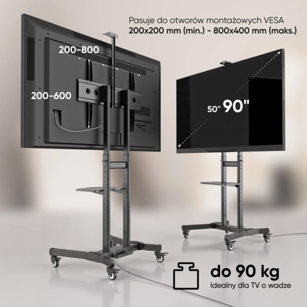 ONKRON TS1891-B Stojak Mobilny nachylny do TV 50"- 90", m...
