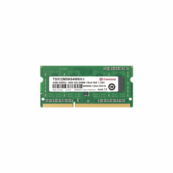 Transcend průmyslová paměť SODIMM DDR3 4GB 1600MHz, 1Rx8,...