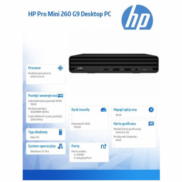 HP Mini Pro 260 G9 i5-1335U 16GB DDR4 SSD512 IrisXe W11Pr...