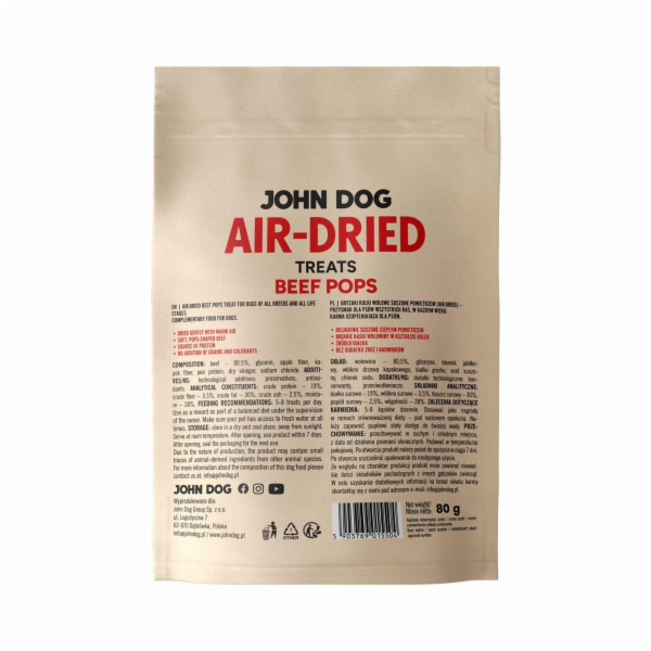 JOHN DOG Air-Dried Beef pops - pamlsek pro psa - 80g