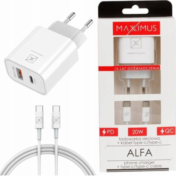 Maxximus Nabíječka MX ALFA 20W PD+QC, USB-A+C + C/C KABEL...