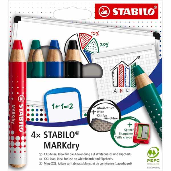 Stabilo Křídy Stabilo MARKdry (+ ořezávátko a hadřík) 4 b...